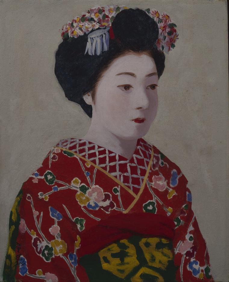 林重義《舞妓（赤）》1934年油彩・キャンバス45.6×37.6cm