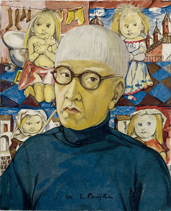 《自画像》　1960年　個人蔵（フランス） 37.5×29cm　木版／紙 © Fondation, Foujita / ADAGP, Paris & JASPAR, Tokyo, 2024 E5763