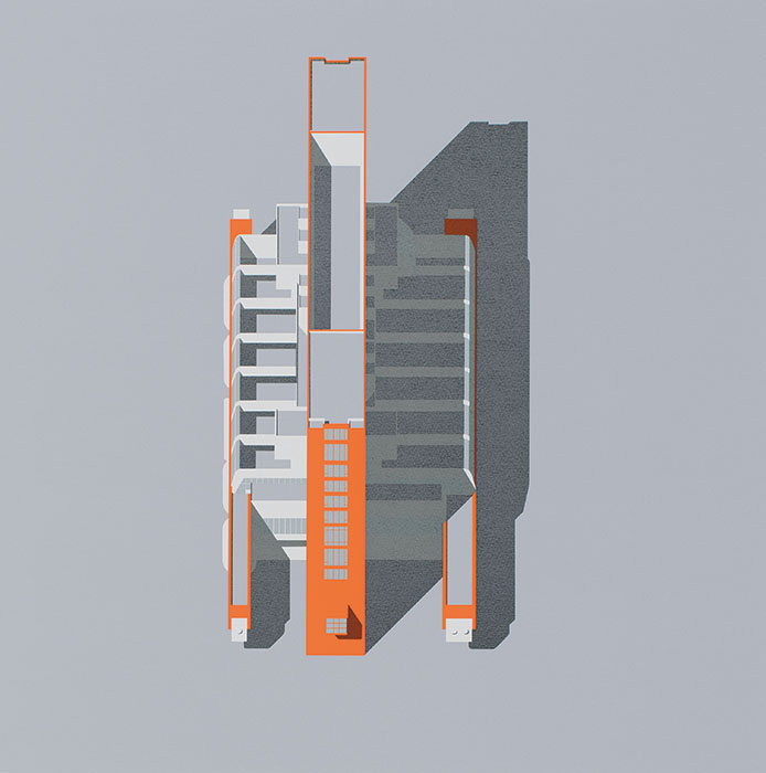 磯崎新《Reduction OFFICE-Ⅰ(Bank)》1983年 北九州市立美術館蔵
©Estate of Arata Isozaki