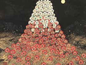 「赤富士図」日本画　 縦40.9✕横53cm 10号P