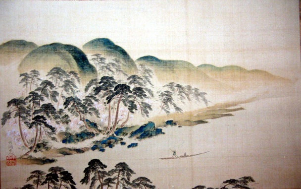 中林竹洞《春景嵐山》　江戸時代後期

