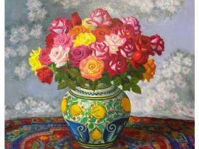 「マジョリカ壺のバラ①」F30号　油彩
