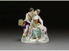 マイセン【羊飼いの恋人達】高さ19.5cm、1900−24年頃