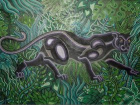 「黒豹」 89.4×130.3cm ミクストメディア