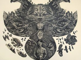 長嶋一孝「生命の輪郭・誕生」木口木版 65×75cm