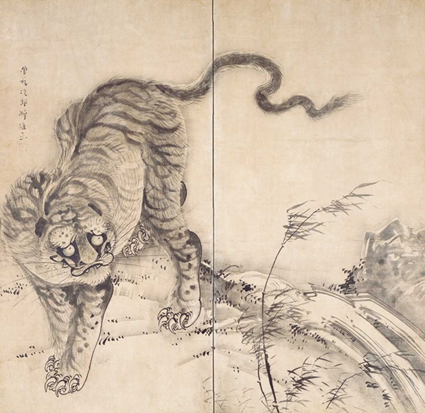 曾我蕭白《獅子虎図屏風》(右隻)　宝暦（1751～64）頃　千葉市美術館蔵