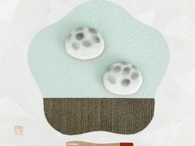 作家名：菊地　貴子 作品名：黒豆大福 サイズ：S4 技法：ミクストメディア