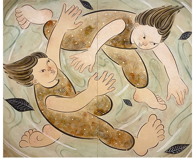 「廻る風」（162×197㎝、アートクロス、 岩絵具、土絵具、2024年）