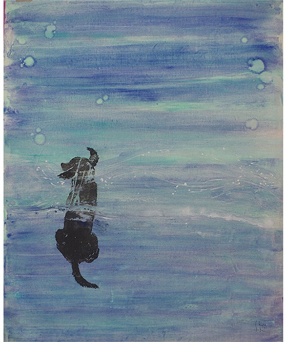 片桐聖子「波と夜光虫」（98×127㎝）