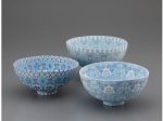 金田萌永「透光練込組鉢『bouquet』（3点組）」 左から（径20.2×高さ9.6cm、 径20.3×高さ10.2cm、径20.3×高さ10.1cm）