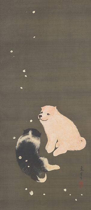 長沢芦雪筆「降雪狗児図」