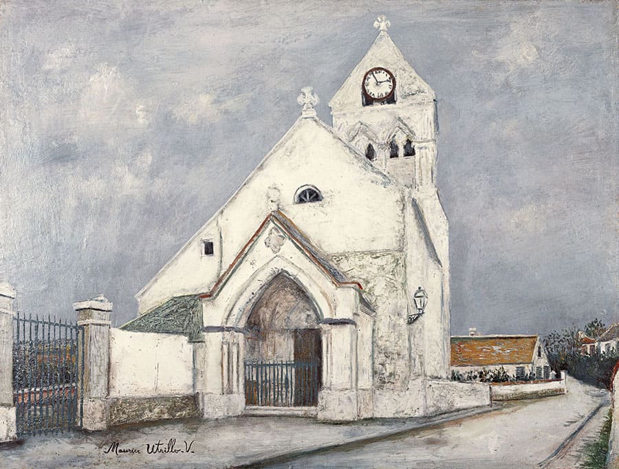 モーリス・ユトリロ《可愛い聖体拝受者、トルシー=アン=ヴァロワの教会（エヌ県）》 1912年頃　油彩／カンヴァス　52×69cm　八木ファインアート・コレクション
©Hélène Bruneau 2024