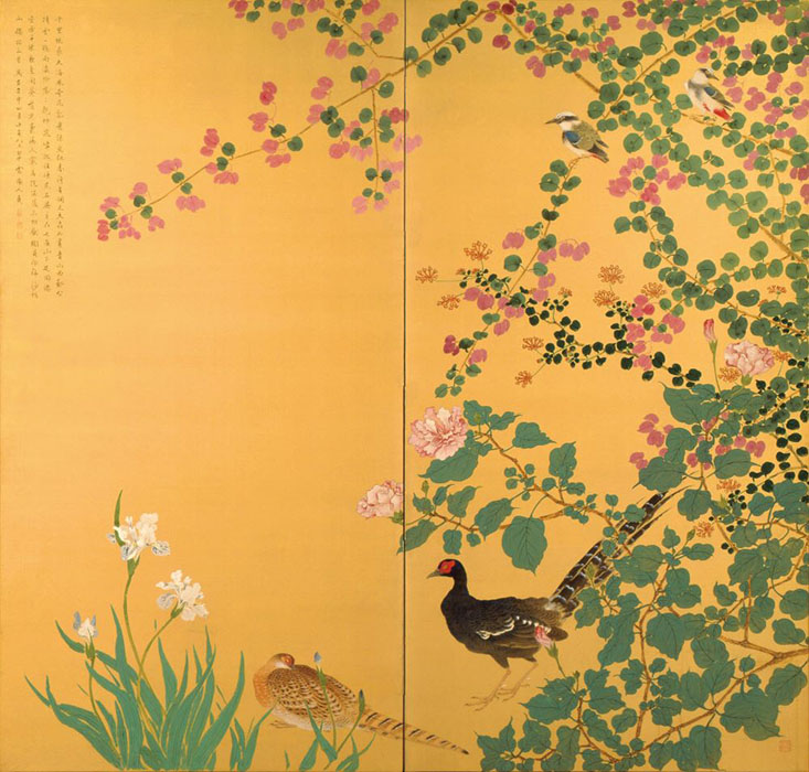 小室翠雲《奇花異鳥図（右隻）》1932年 高崎市タワー美術館寄託