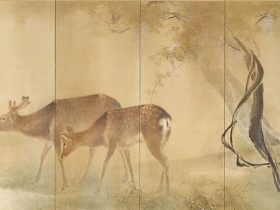 木島櫻谷《細雨・落葉》（右隻）明治38年（1905）（福田美術館蔵） 前期：福田美術館/後期：嵯峨嵐山文華館展示