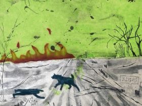 “Words spoken by animals. Creature III” 2024, Etching on chine colle, 49.5 x 49.5 cm