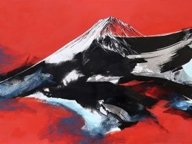 富士 ー 赤 ー 10 号　 紙本彩色