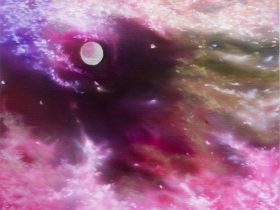 「瑞祥、遥かなるところから」 72.7×72.7cm パール材、顔料、油、キャンバス 2024年