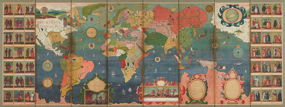 重要文化財《萬国絵図屏風》、安土桃山～江戸時代(17世紀)、紙本着色、国（皇居三の丸尚蔵館収蔵）