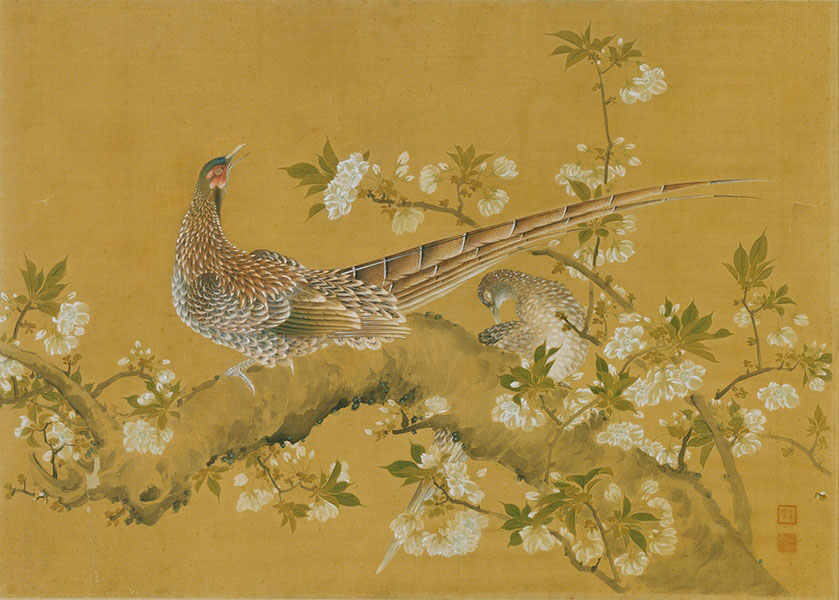 荒木寛畝《桜に山鳥図額》明治17年(1884)、絹本着色、国（皇居三の丸尚蔵館収蔵）