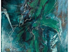 《河-II》15.5×10.5cm 2025年　岩絵具、顔料、墨、銀泥墨、膠、雲肌麻紙