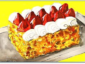 「Roi des gateaux ケーキの王様」 アクリル 24.2 × 33.5 cm