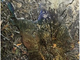 Scraping bark with deer bones 9 鹿の骨で樹皮を削る 9 41 × 31.5 × 4 cm Oil, Resin, Water-based Alkyd Resin Colors, mineral pigment on canvas