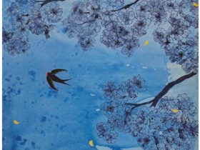 「春気色～さくら～」F12号　和紙、藍、岩絵具、金泥他