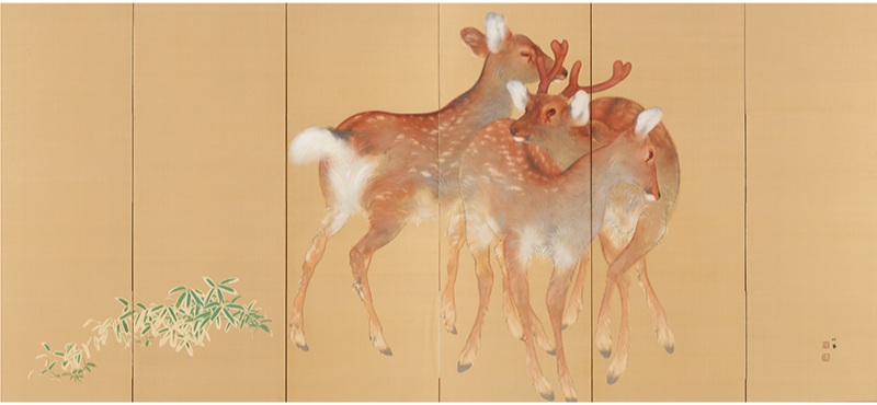 竹内栖鳳《和暖之図》（右隻）　大正13年（1924）