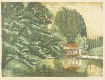 織田一磨《井ノ頭の池》1931年　石版、紙