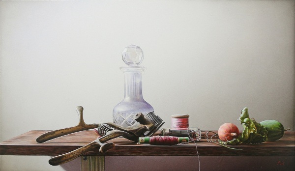 「白の静物 (ガラス瓶と鴉瓜 Ⅱ) M6