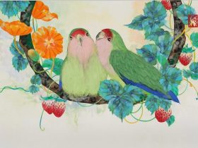 福本百恵「毎日のオハヨウ」6号 紙本岩彩、水干