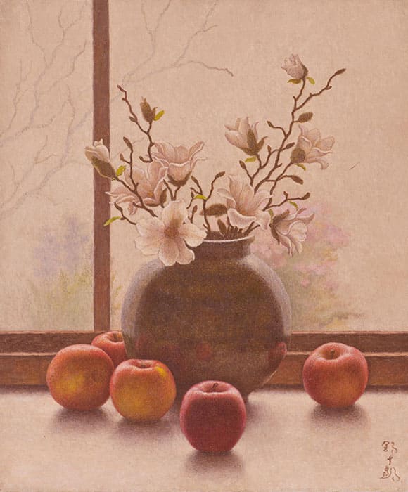 髙島野十郎「こぶしとリンゴ」昭和41年頃(c.1966)、福岡県立美術館蔵