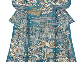 《納戸麻地春秋景に御所車殿舎文様帷子》 江戸時代後期（19世紀初期） 株式会社千總ホールディングス