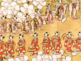 「桜をとめの踊り」　F3号（23.7×22.0cm）　和紙・金箔・墨・胡粉・岩絵具