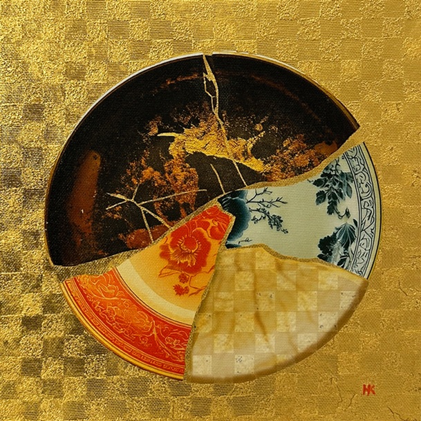 「Kintugi-gold-plate.png」22.7×22.7cmジークレー、キャンバス、金箔