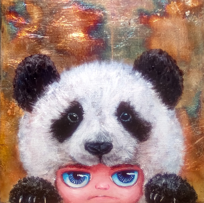 「パンダなわたし No４」SSM油彩、銀箔、キャンバス