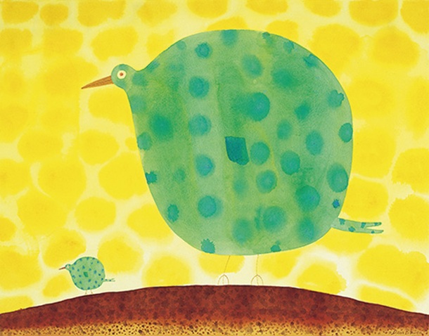 《鳥の親子》Adult Bird and Chick 2007年 水彩、紙 70×90㎝ 作家蔵