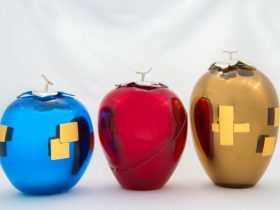 蜃気楼シリーズ 左より 「南風」　　　 　H16×W13×D10㎝　 　 「甘い果実」　 　H17×W13×D13㎝　　 「冬木立」　　 　H20×W12×D12㎝　　