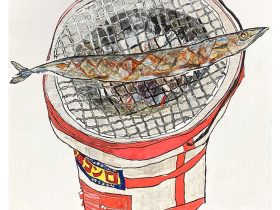 「七輪」 麻紙　岩絵具　箔 4号　33.3×31.24cm