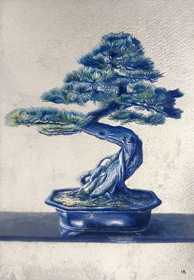 「bonsai」</span>22.7×15.8cm<br />アクリル、紙、プラチナ箔