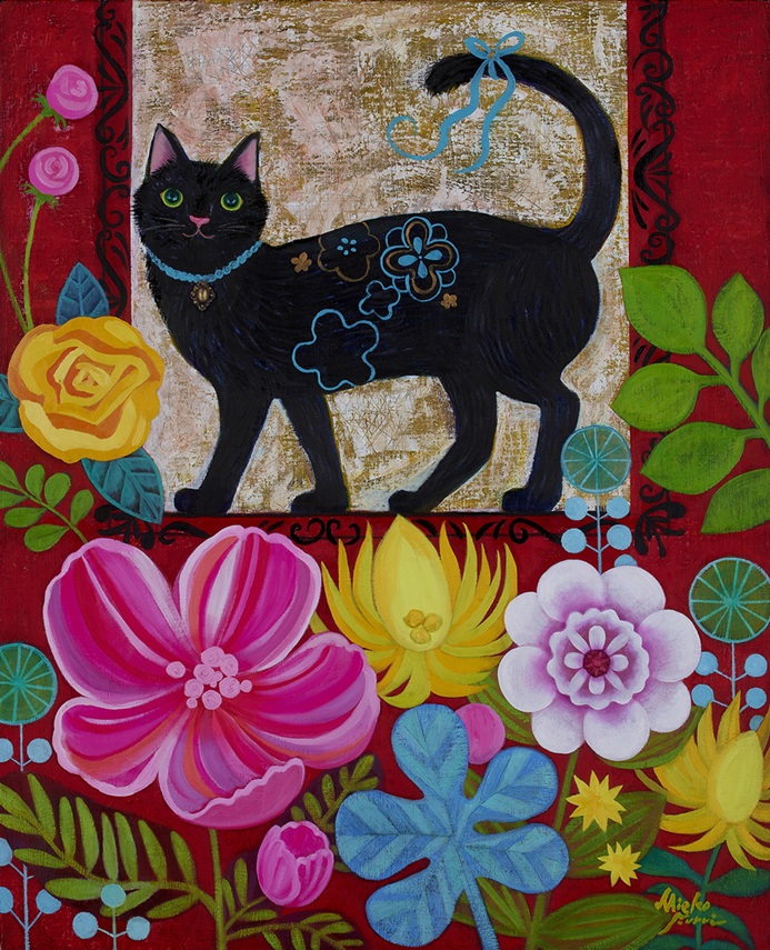 「祝花と黒猫」</span><br />油彩F25