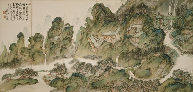青緑山水図（左隻、1912年、77歳）