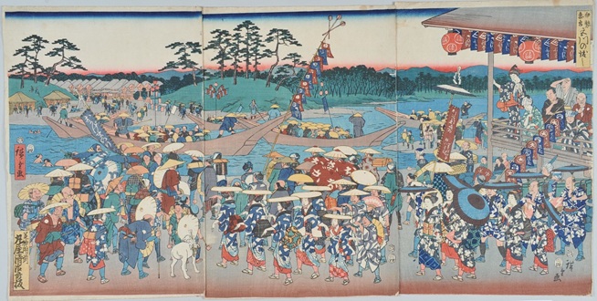 浮世絵「伊勢参宮宮川の渡し」