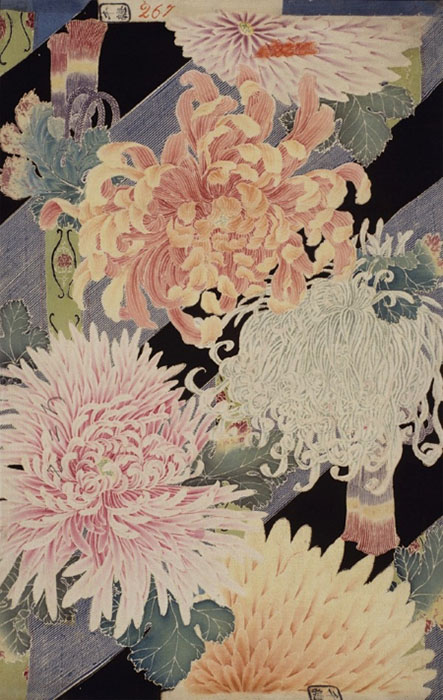 幸野楳嶺下絵《友禅染裂　御簾に大菊》1890年　千總ホールディングス蔵