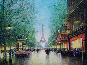 ギィ・デサップ「パリ、エッフェル塔(緑)」 油彩、20号