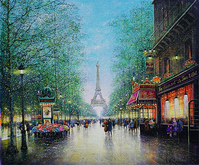 ギィ・デサップ「パリ、エッフェル塔(緑)」 油彩、20号