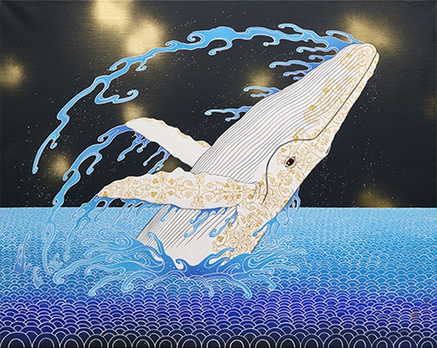 「酔鯨」 ミクストメディア、91.0×74.7cm