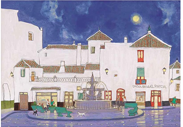 「雨上がりの広場」 （版画、縦30×横43cm）