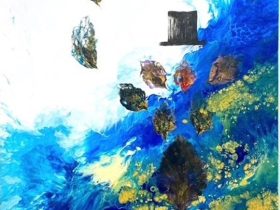 「信じる道　いつまでも」 ポーリング、ミクストメディア、 M40号（100 × 65.2 cm）