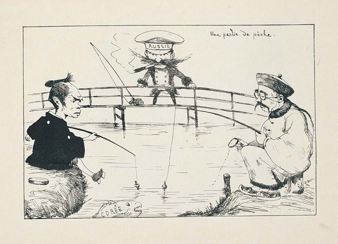 ジョルジュ=フェルディナン・ビゴー, 石版諷刺画雑誌『トバエ』1号4より「釣りの勝負」, 当館蔵